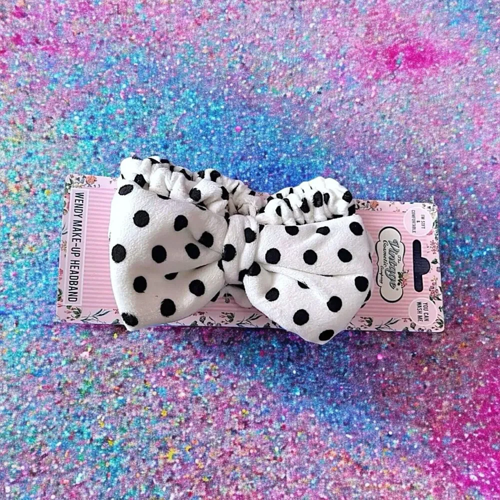 THE VINTAGE COSMETIC COMPANY Black Polka Dot Headband New With Tags